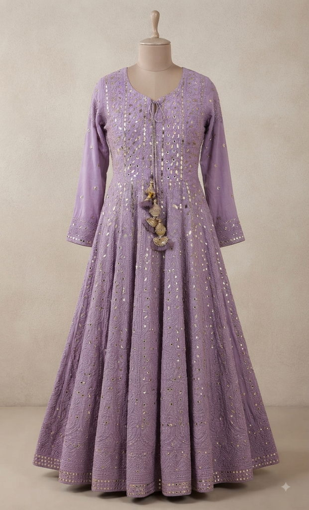 Lavender Embroidered Anarkali Maxi