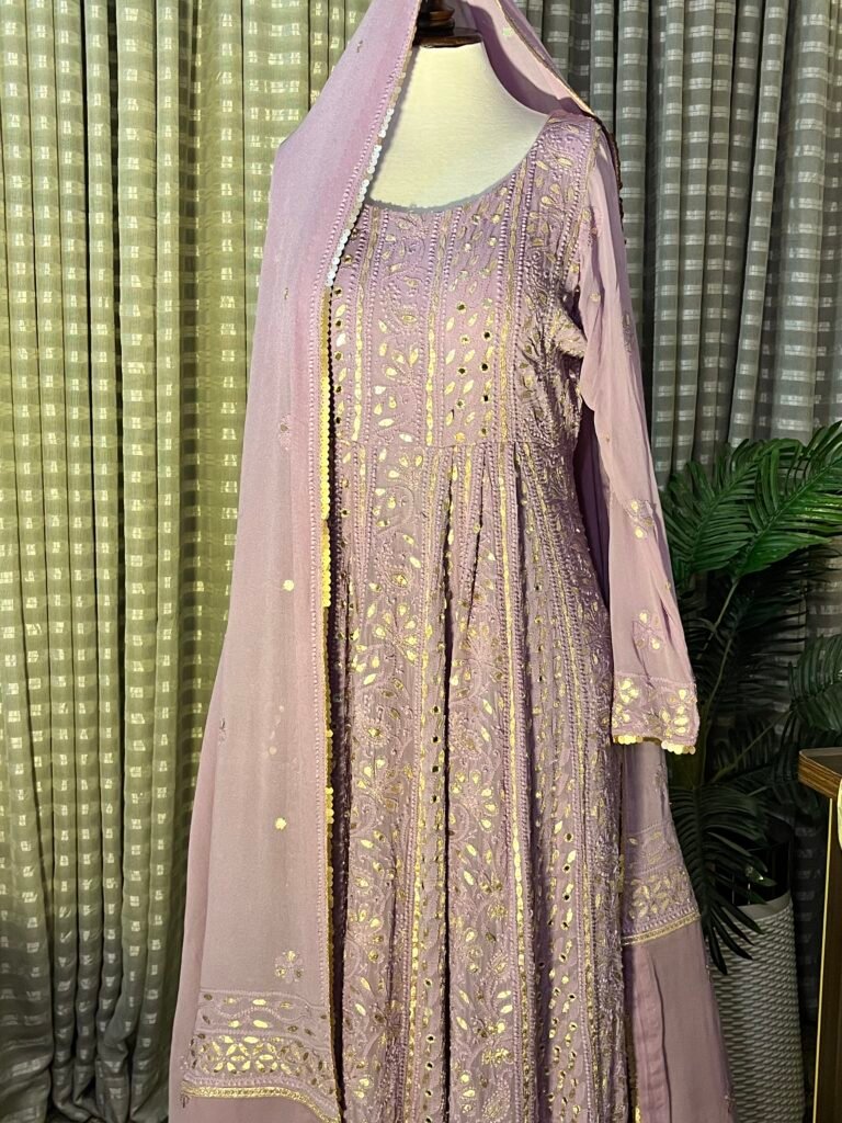 Chicken kari anarkali Frock with mukesh and gotta
